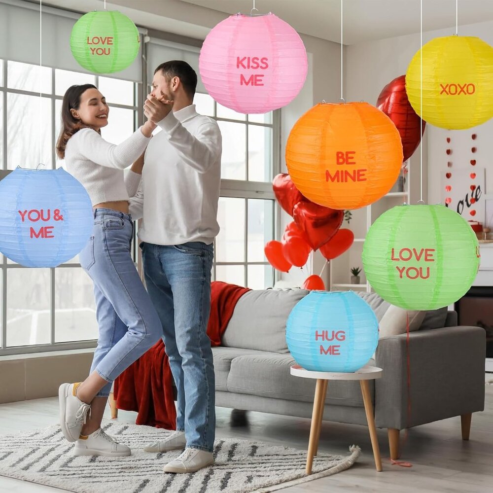 12 Pcs Valentine's Day Decoration 10 Inch Valentines Paper Lanterns Conversation - Picture 7 of 7